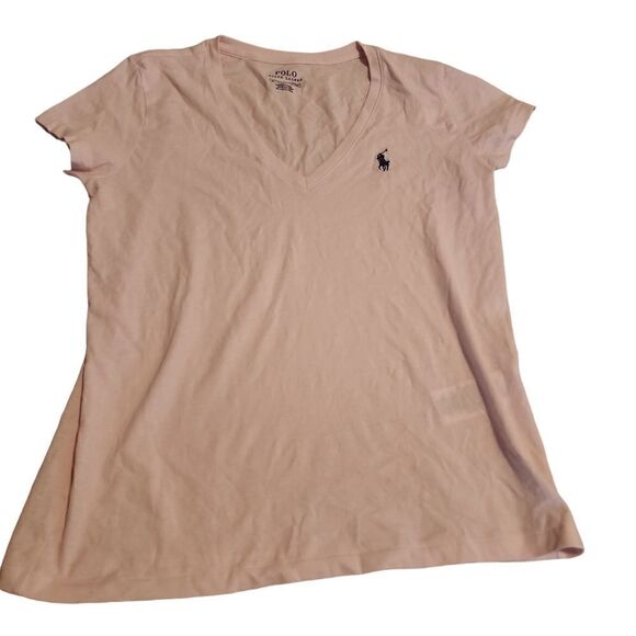 Polo Ralph Lauren Pale Pink V Neck Tee Xs - Picture 1 of 2